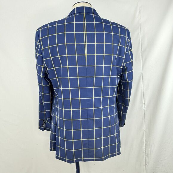 Paul Fredrick Wool Blazer Sport Coat Mens Size 43R Blue Plaid Jacket - Picture 3 of 16